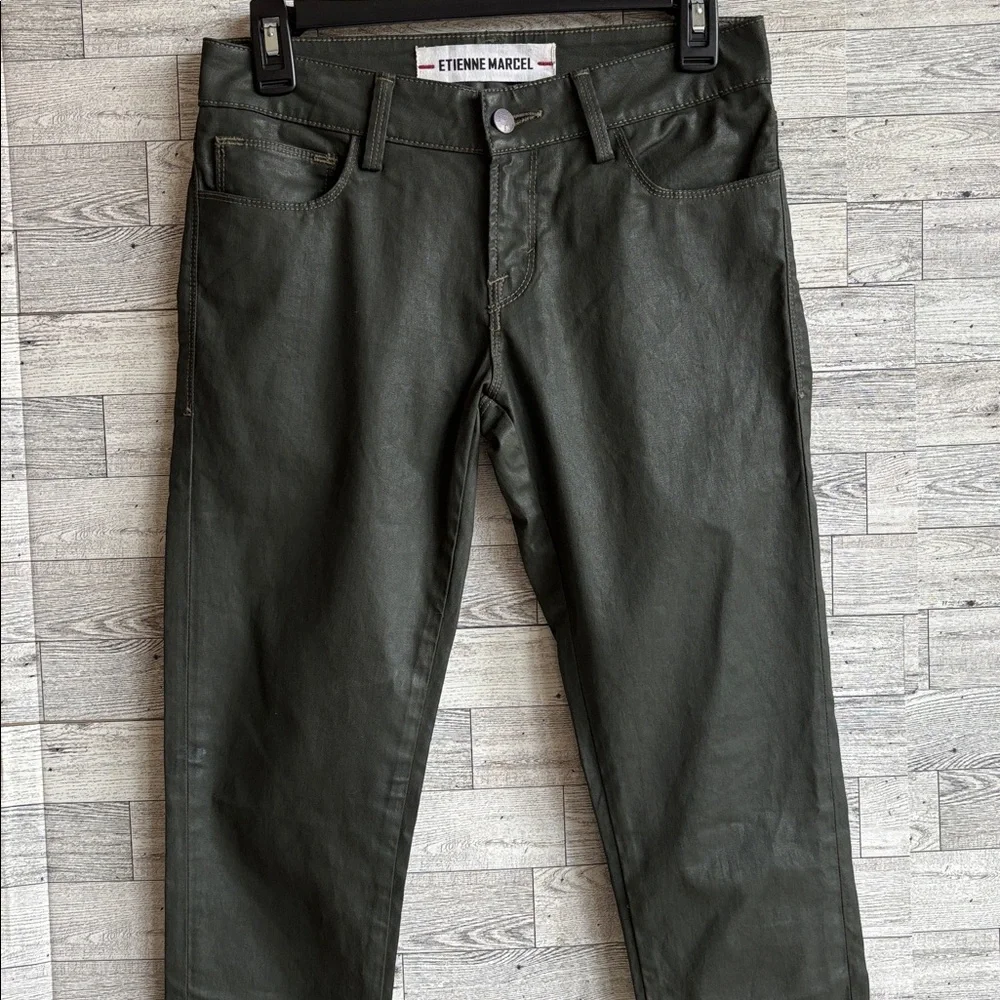Etienne Marcel Jeans Zip Ankle Dark‎ Green Coated EM7017 Like New